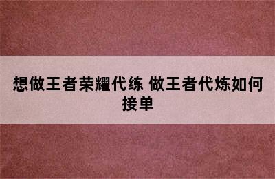 想做王者荣耀代练 做王者代炼如何接单